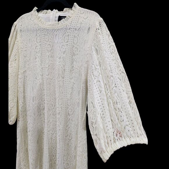 Outrageous Fortune Ivory Lace High Neck Bishop Sleeve Tunic Shift Dress Size 12 - Picture 7 of 12